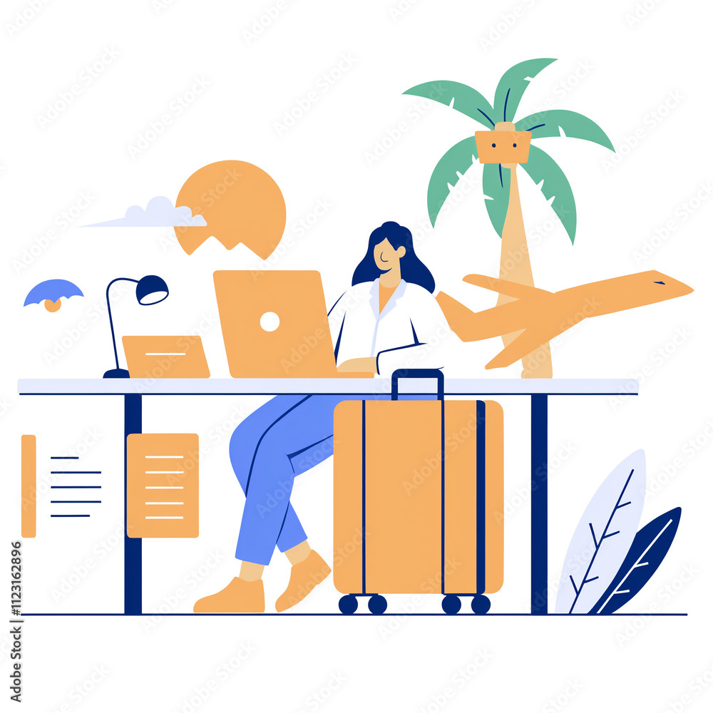 Fototapeta premium Employee annual leave flat cartoon concept.