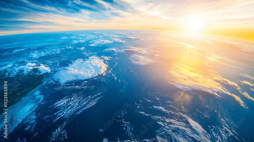 Fototapeta premium A close view of Earth’s oceans and continents with clear reflections from the sun.