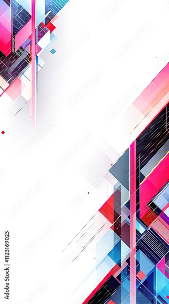 Fototapeta premium Abstract geometric design featuring blue and red corners on a white background, creative, geometric, corner, decoration
