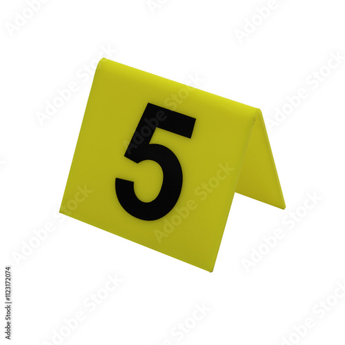 Obraz na płótnie Crime scene investigation. Set of evidence identification markers on white background. Crime scene investigation. Yellow marker number 5 for identification of evidence on white background. w salonie
