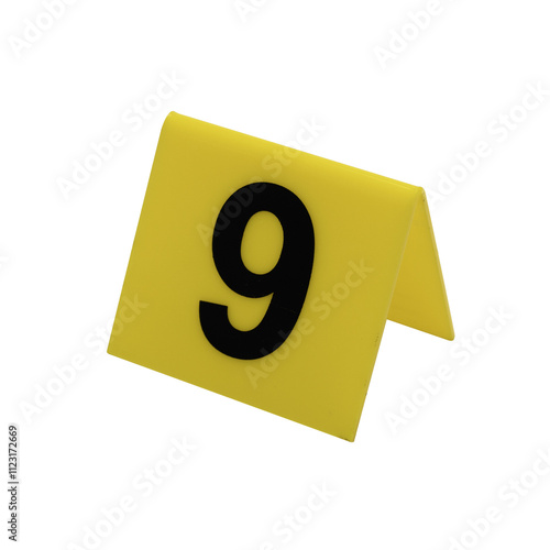 Obraz na płótnie Crime scene investigation. Set of evidence identification markers on white background. Crime scene investigation. Yellow marker number 9 for identification of evidence on white background. w salonie