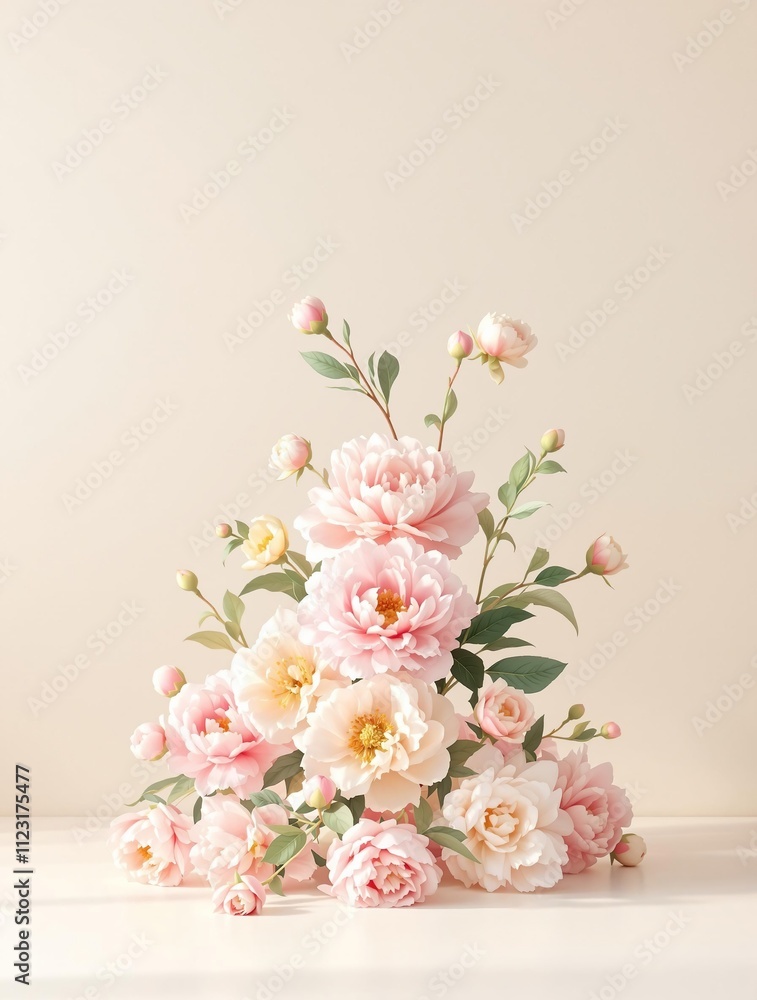 A group of watolor peony flowers of different sizes, variation, group, collection, different, multiple A group of watolor peony flowers of different sizes, variation, group, collection, different, multiple