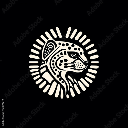 Stylized leopard logo with intricate patterns on black background photo