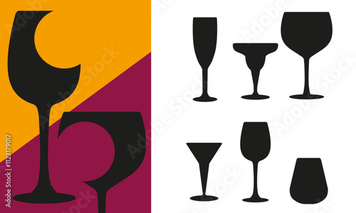 Minimalist wine glasses design with wine glass icons