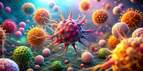 Visual Representation of Normal Cells Transitioning into Malignant Cancer Cells During Carcinogenesis and Metastasis, Highlighting the Spread to Distant Organs and Tissues photo