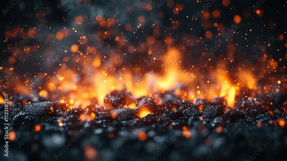 Glowing embers and flames with sparks. Glowing embers and flames with sparks.