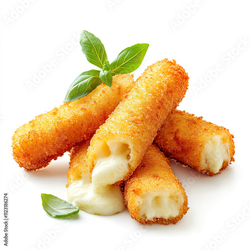 Melted mozzarella sticks isolated on a white background