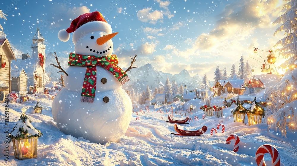 Obraz premium Festive Snowman in a Charming Winter Wonderland Scene