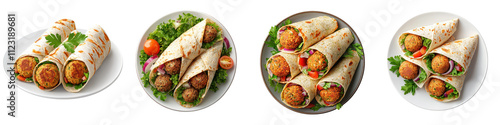 Delicious and healthy baked falafel wraps filled with fresh Mediterranean vegetables like tomatoes cucumbers and parsley served on a plate a classic Middle Eastern or Arabic cuisine dish photo