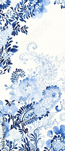 Blue and white watercolor paisley pattern for textiles, pattern, watercolor