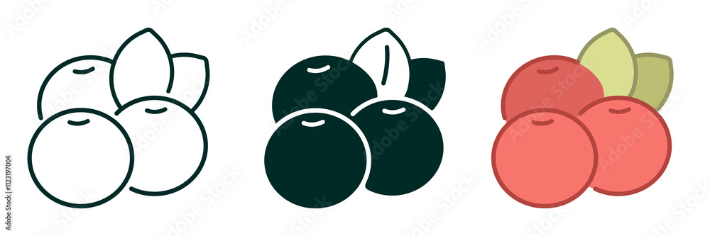 Cranberry Fruit icon collection simple design Editable Transparent isolate background