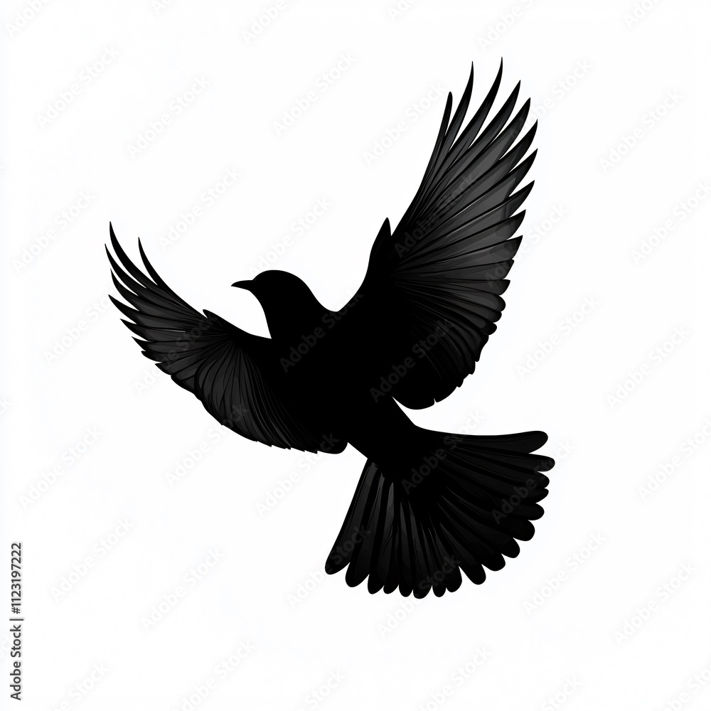 Fototapeta premium A silhouette of a bird in flight, showcasing elegant wings against a white background.