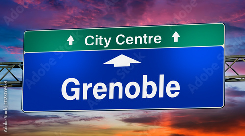 Road sign indicating direction to the city of Grenoble, France