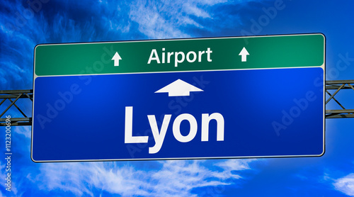 Road sign indicating direction to the city of Lyon, France