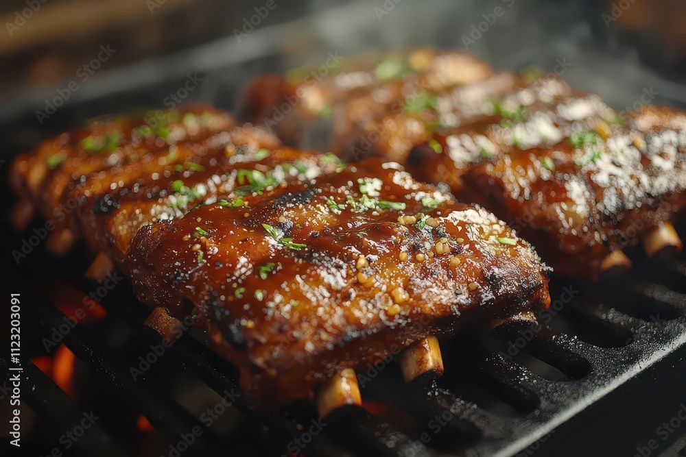 closeup of succulent bbq ribs sizzling in a smoker drizzled with savory sauce the rich colors and textures evoke mouthwatering anticipation showcasing culinary delight closeup of succulent bbq ribs sizzling in a smoker drizzled with savory sauce the rich colors and textures evoke mouthwatering anticipation showcasing culinary delight