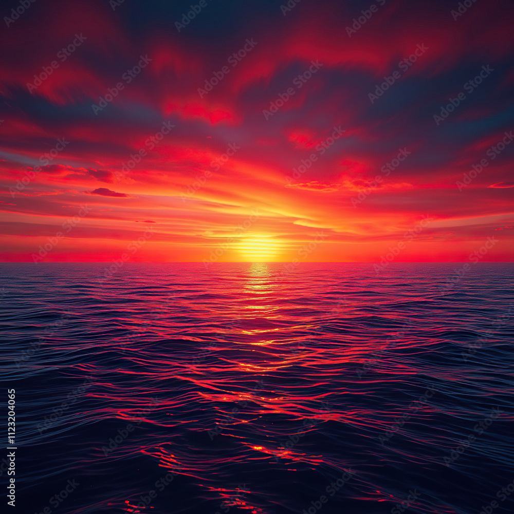 Fototapeta premium Deep blues and reds of sunset reflect off the water's surface , water, rippling, surface, movement