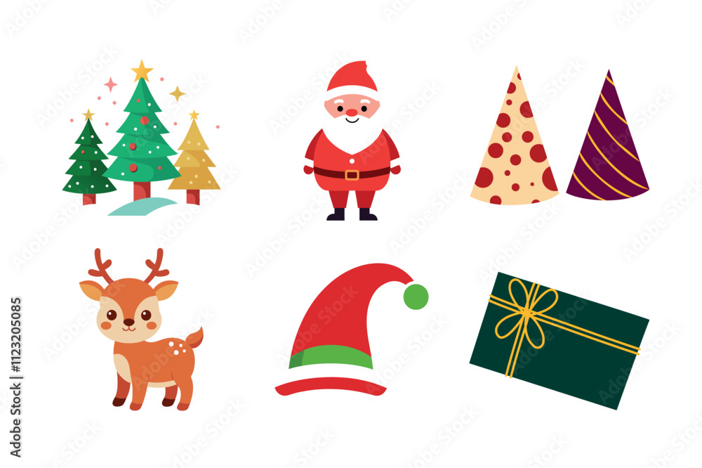 Fototapeta premium Christmas coloring Vector Christmas Tree, Santa Claus, Wreaths, Bells, Gift Box, Holiday 
