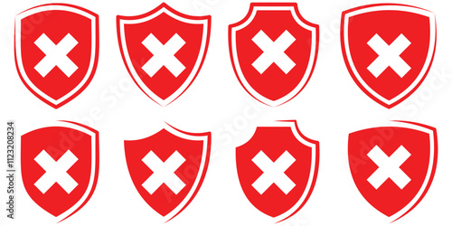 Shield icon with stopped and cross mark icon vector illustration eps 10.