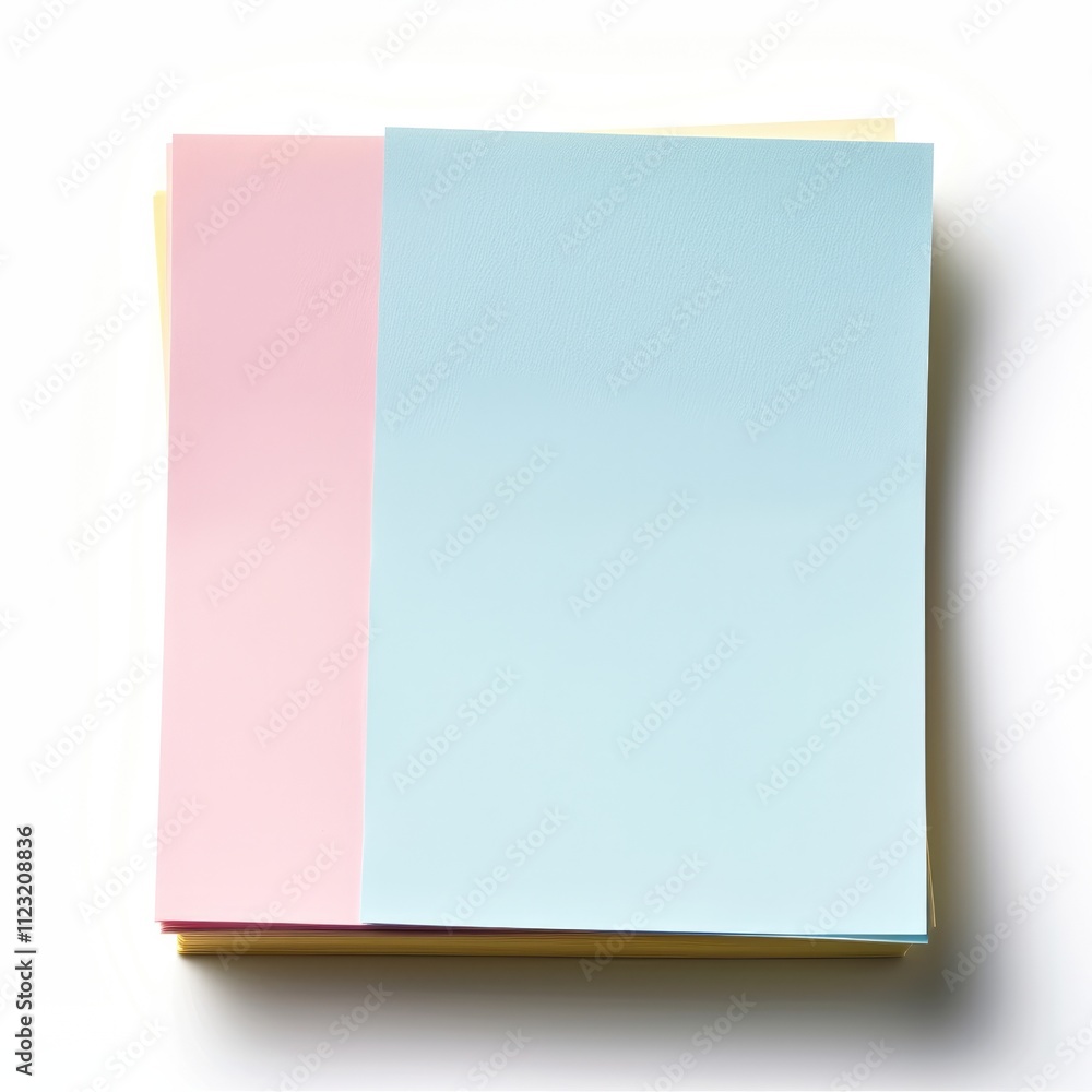 Fototapeta premium Sticky Post Note Paper Isolated on White Background, pastel colors. top view.
