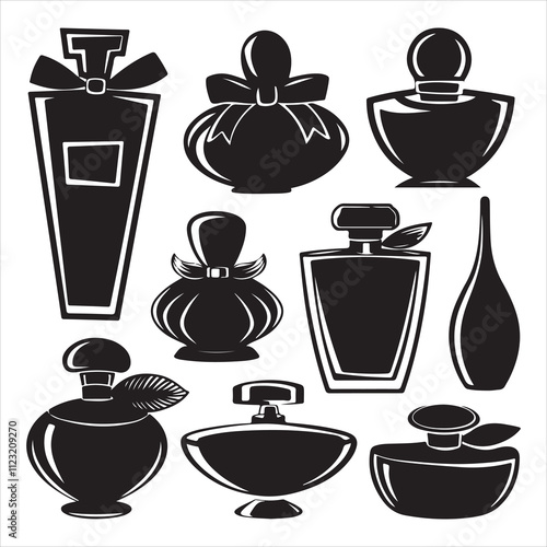 set of black vector different style perfume silhouette