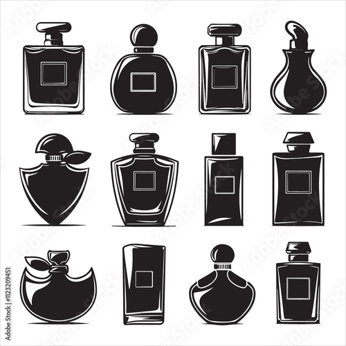 set of black vector different style perfume silhouette