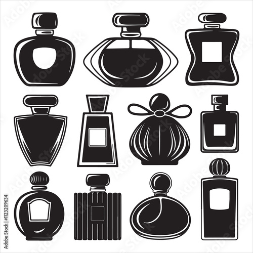 set of black vector different style perfume silhouette