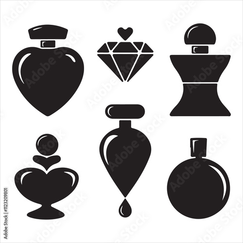 set of black vector different style perfume silhouette