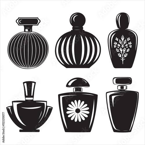 set of black vector different style perfume silhouette