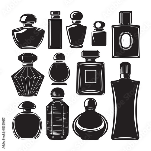 set of black vector different style perfume silhouette