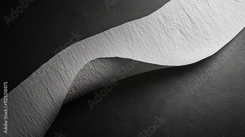 A sleek, curved strip of white paper delicately arches across a dark, textured background, creating a minimalist and thought-provoking artistic composition. photo