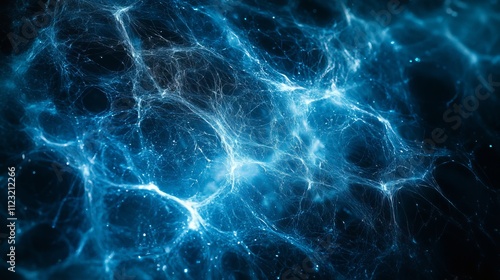 An abstract view showcasing a cosmic network of glowing fibers, webbed within a mystical blue hue, symbolizing connectivity and the digital universe.