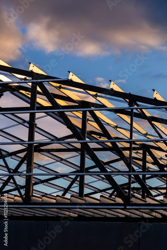 roof frame beams of building under construction