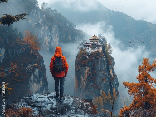 Adventurous Hiker at Tiger s Nest Monastery Bhutan photo