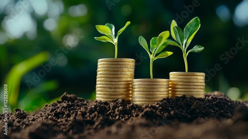 Growing Money  Plants Sprouting from Gold Coins in Soil