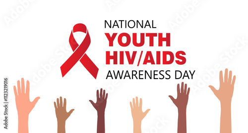 Vector illustration of National Youth HIV and AIDS Awareness poster with red awareness ribbon celebrated every April 10.