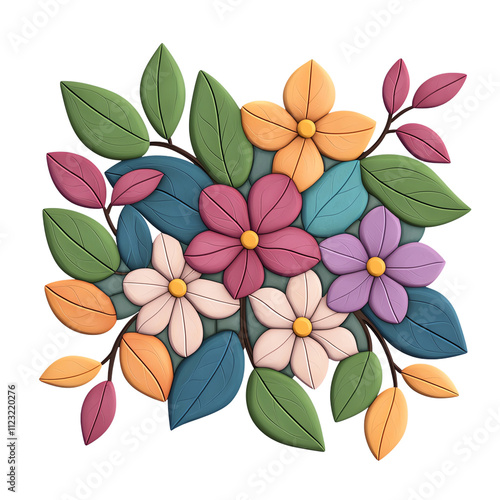 Colorful floral design with vibrant leaves. transparent background