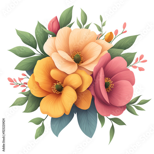 Colorful flowers arranged beautifully. transparent background