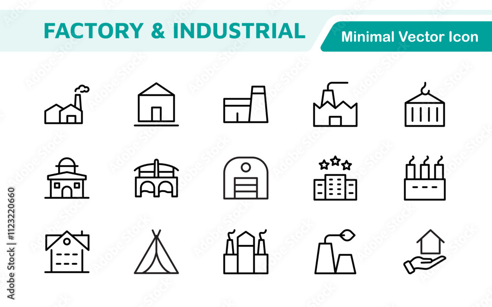 Factory Icon Set. A dynamic collection of icons representing manufacturing and industrial processes, perfect for engineering sectors to convey efficiency and innovation. Factory Icon Set. A dynamic collection of icons representing manufacturing and industrial processes, perfect for engineering sectors to convey efficiency and innovation.