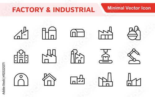 Factory Icon Set. A dynamic collection of icons representing manufacturing and industrial processes, perfect for engineering sectors to convey efficiency and innovation.