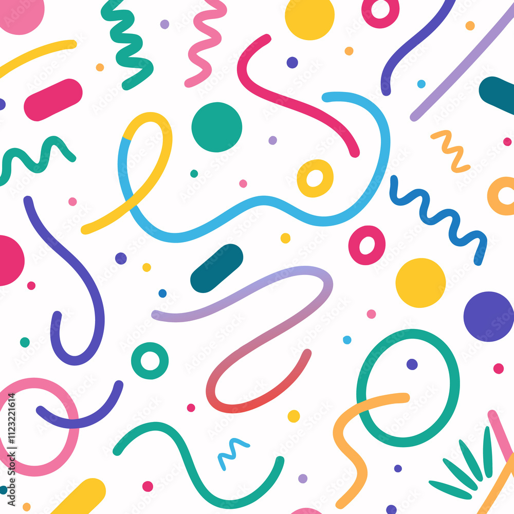 Colorful abstract shapes and lines pattern on white background. Colorful abstract shapes and lines pattern on white background.