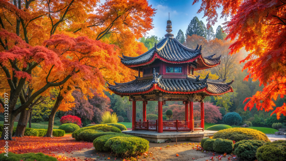 Scenic Japanese garden with vibrant autumn trees Scenic Japanese garden with vibrant autumn trees