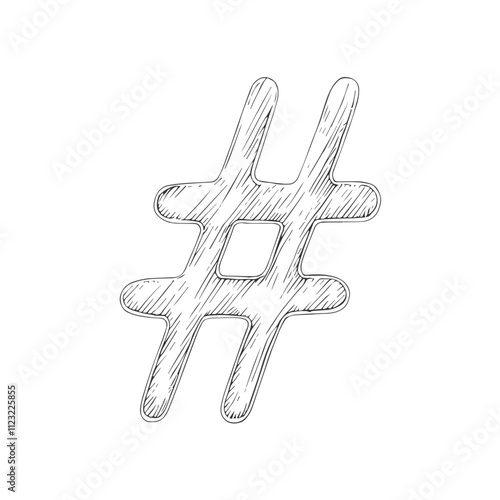 Hash Sign Symbol, Hand-Drawn Vector, Graphic Style, Cartoon Illustration, Black and White, Sketch Style, Isolated on White Background