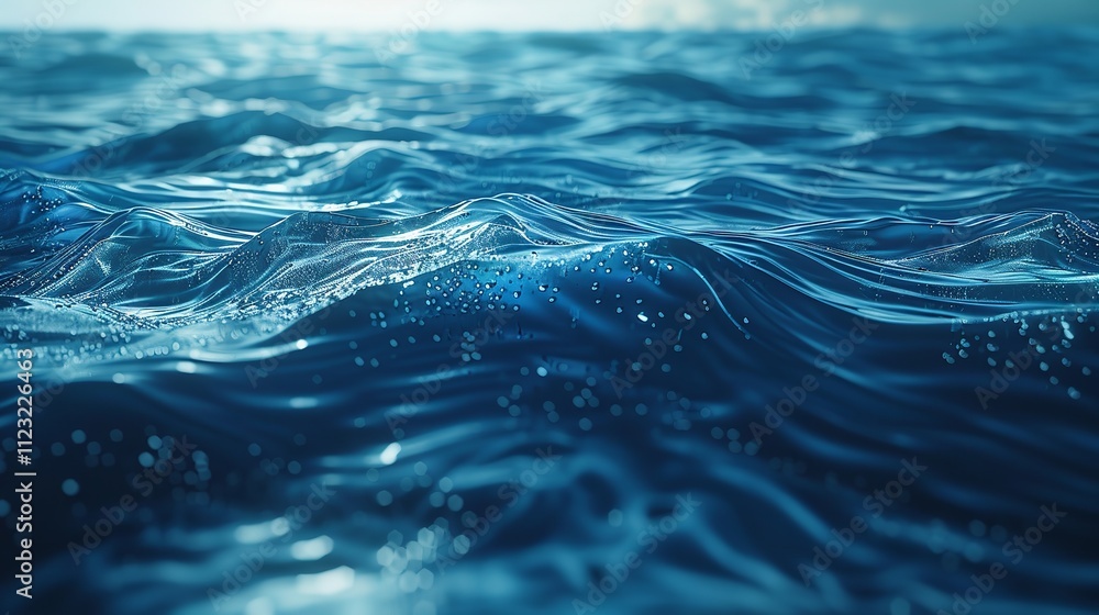 The serene water reflects a gentle blue wave in the sunlight creating a refreshing feel and softly blurring the water s surface ideal for a copy space image.