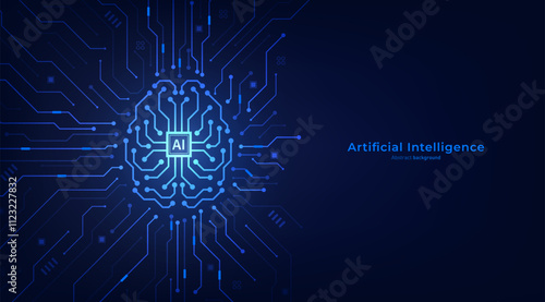 Concept of Artificial intelligence. AI digital brain on the circuit motherboard. Futuristic technology background. Vector illustration for banner and web template.