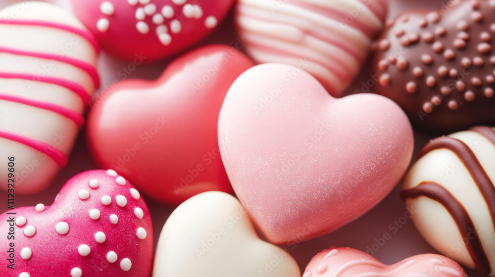 Obraz premium Romantic Heart-Shaped Treats in Various Colors and Patterns for Sweet Celebrations