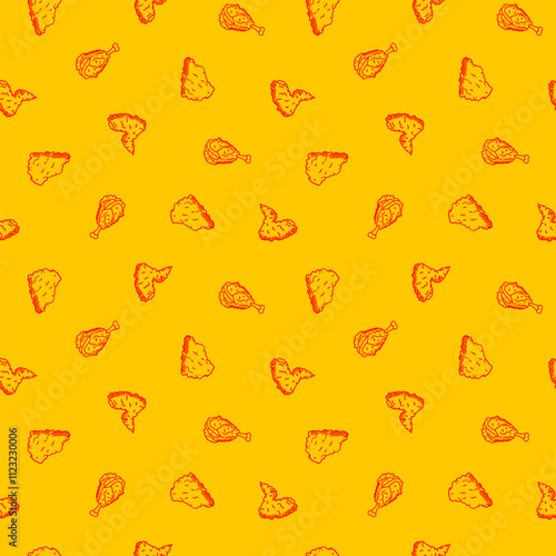 fried chicken seamless pattern background. doodle fried chicken pattern background. Fried chicken doodle pattern. fast food background. Chicken leg pattern. Chicken wings pattern. burger pattern.