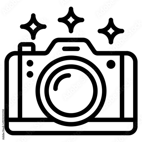 Stylized Camera Icon with Sparkles