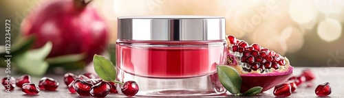 Pomegranate infused skincare cream natural setting beauty product photo