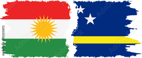 Curacao and  Kurdistan grunge flags connection, vector