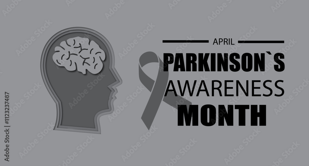 Vector illustration of Parkinson's Awareness month poster with gray awareness ribbon celebrated every April Vector illustration of Parkinson's Awareness month poster with gray awareness ribbon celebrated every April